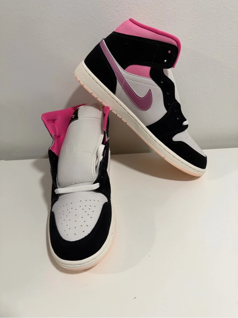 Jordan High-Top Sneakers in Pink, Black & Gray